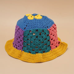 Hollow Crochet Flower Bucket Hat Block Knitted Basin Hat