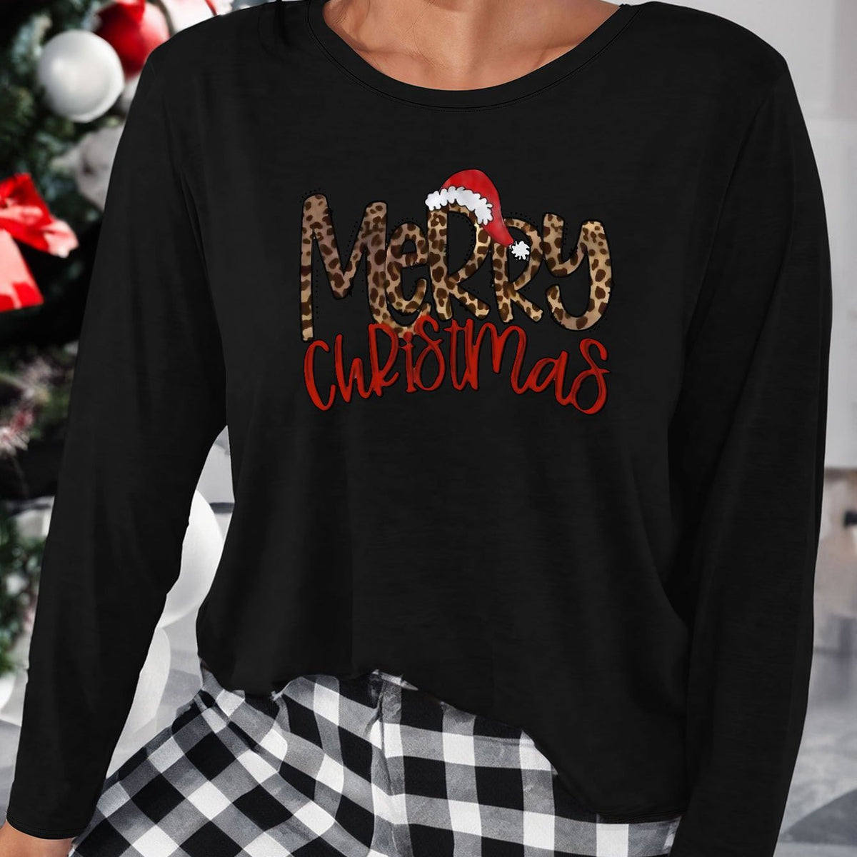  Christmas Lounge Top Women's Plus Christmas Long Sleeve Tee