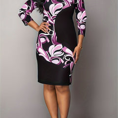  Colorblock Lantern Sleeve Bodycon Dress