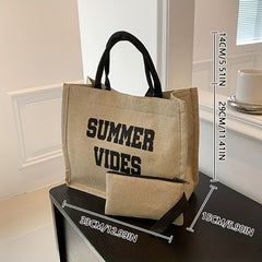 Durable Tote Bag With Little Pouch Magnet Canvas Large Capacity Handbag