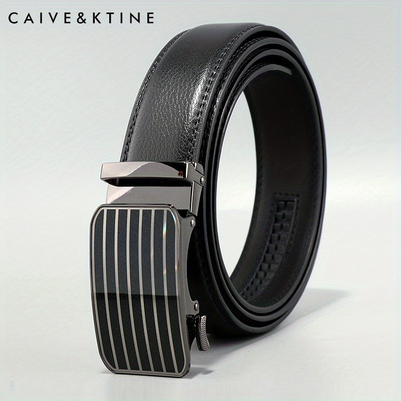 Caivektine Men's Cowhide Striped Business Belt Casual Belt