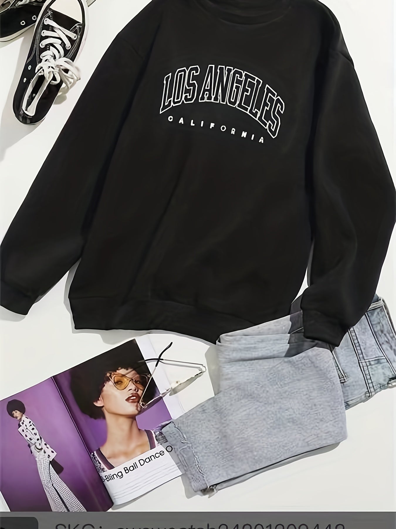 Letter Print Crew Neck Sweatshirt for Women