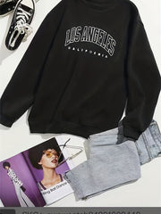 Letter Print Crew Neck Sweatshirt for Women