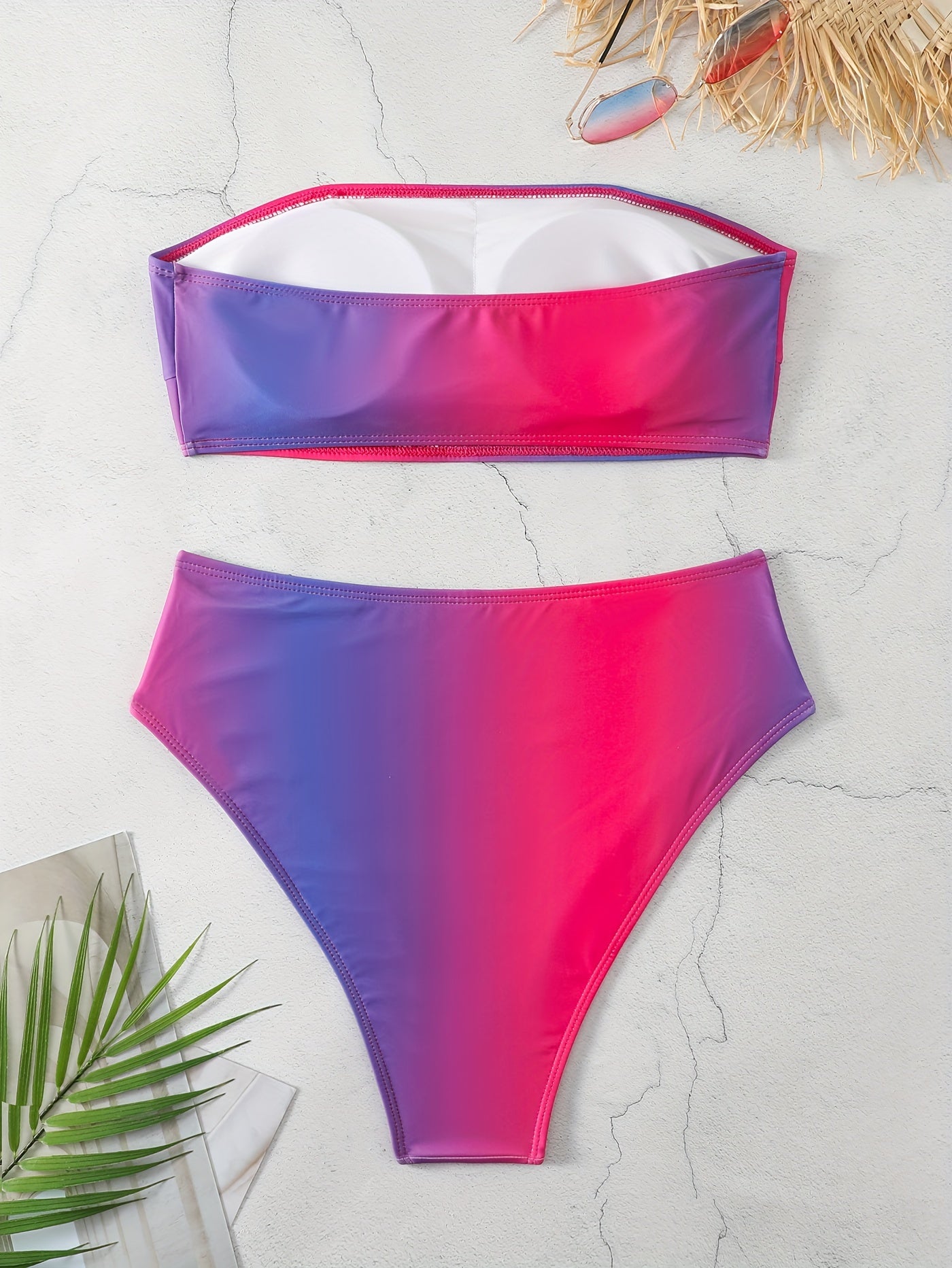  Ombre Print Bikini Set Tube Bra & High Waisted Panty Swimsuit