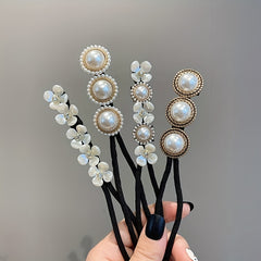 Faux Pearl Flower Hair Bun Maker Styling Tool For Women Girls