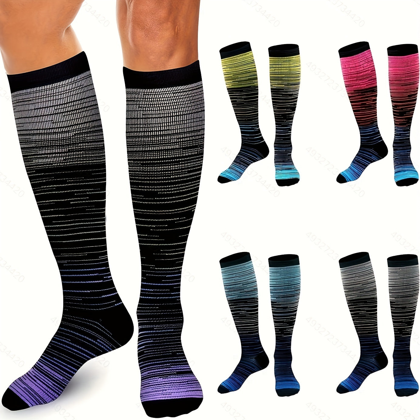 5 Pairs 15-20mmHg Striped Compression Socks for Men and Women