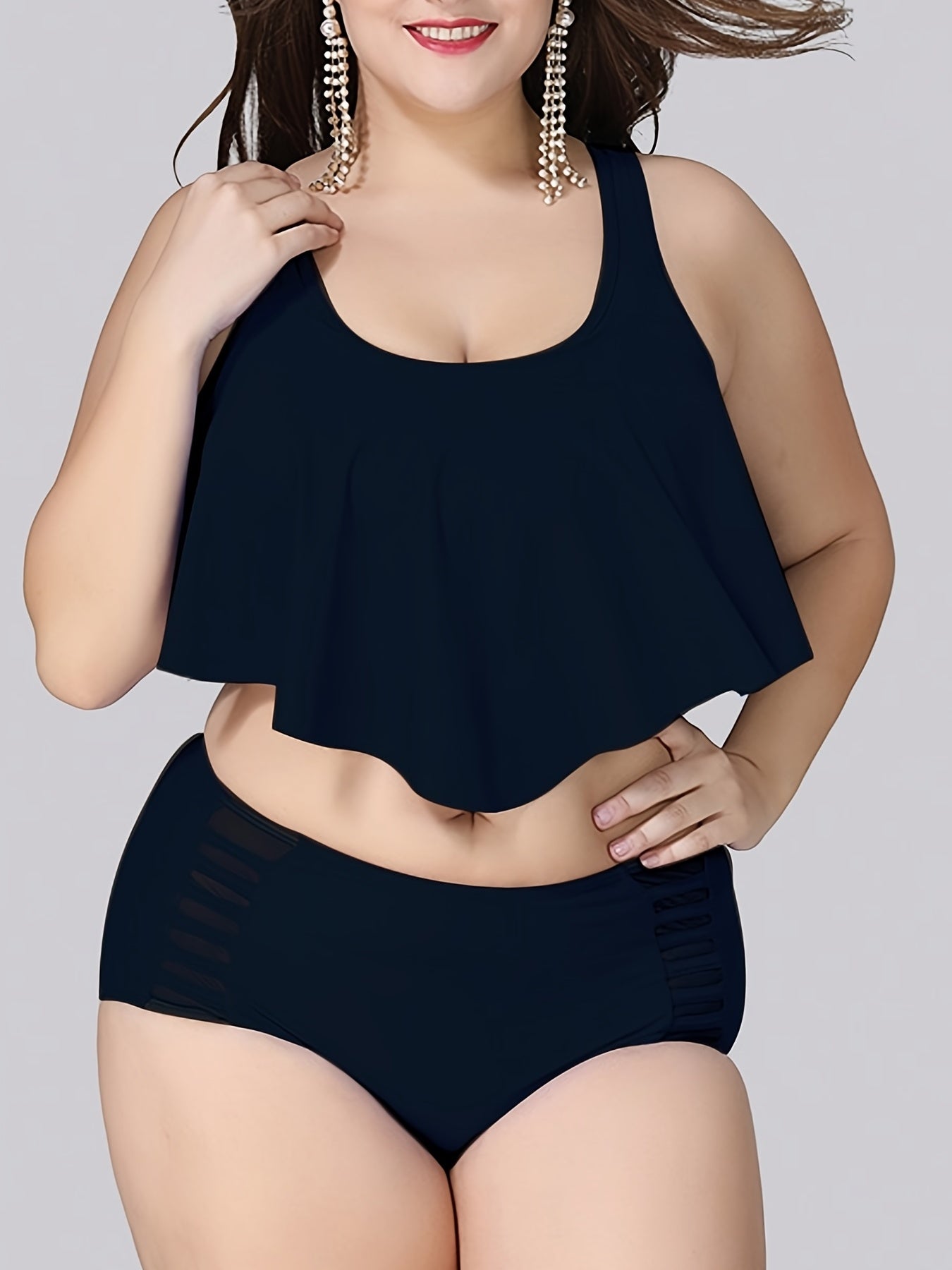  Mesh High Rise Bikini Set Women's Plus Stretch Modest Swimsuit