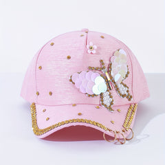 Pink Butterfly Y2K Baseball Cap Pearl Rhinestone Adjustable Sun Hat