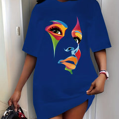  Abstract Print Short Sleeve High Stretch Dress
