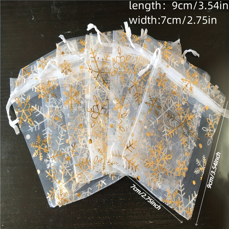 10pcs Snowflake Gilded Gauze Bags for Christmas Parties Wedding Gift Bags