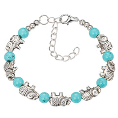 Vintage Silver Turquoise Butterfly Bracelet Chain Beads Bangle Wedding Gift