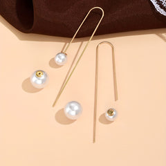 Minimalist Faux Pearl Threader Earrings Copper Material