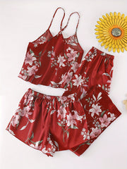 Floral Print Pajama Set Cami Top & Shorts & Pants