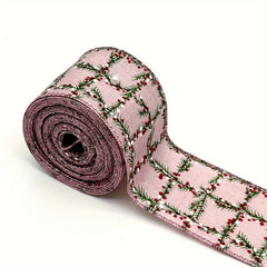 1pc 4 57 Meter Christmas Wired Edge Ribbon Green Twig Checked Pattern