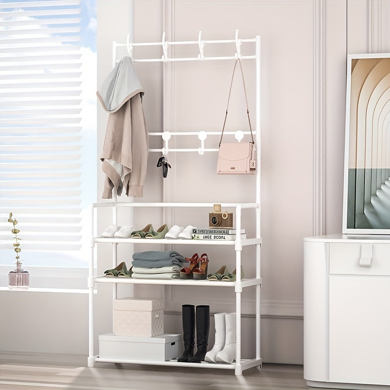 Entryway Coat and Shoe Rack with Hooks and Shelf