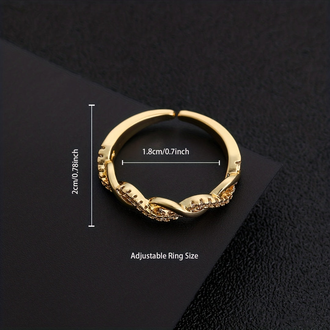18K Plated Zircon Ring Adjustable Finger Size Jewelry For Men/Women