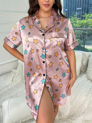  Star & Paw Print Nightdress V Neck Short Sleeve Sleep Dress