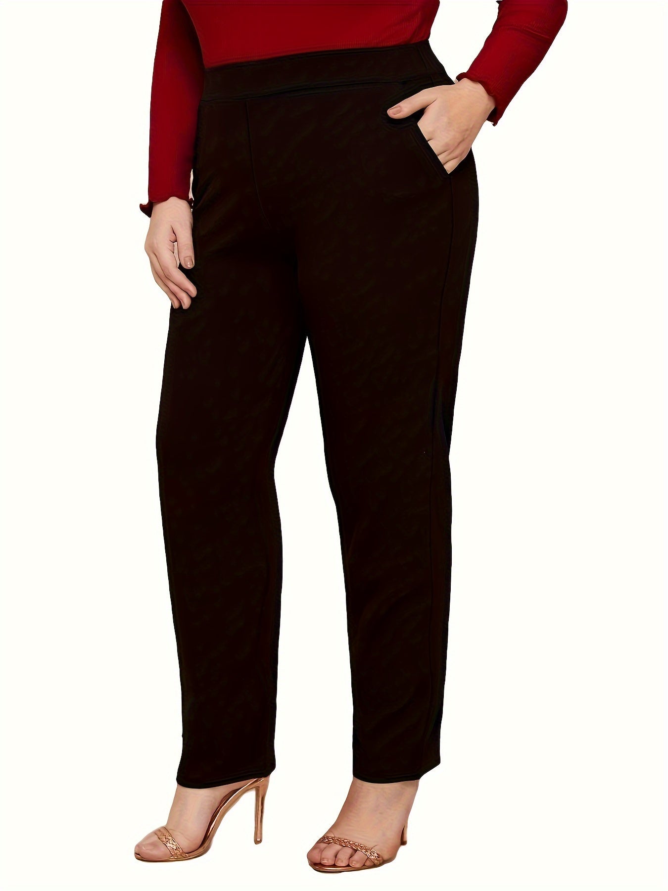 Women's Plus Solid High Rise Medium Stretch Straight Leg Trouser