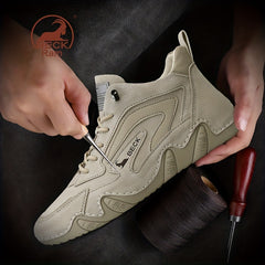 Men's High Top Leather Ankle Shoes Lightweight Non slip Waterproof Shoes