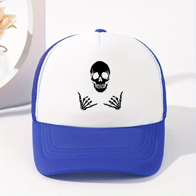 Skull Hands Print Baseball Cap Hip Hop Mesh Trucker Hats