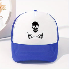 Skull Hands Print Baseball Cap Hip Hop Mesh Trucker Hats