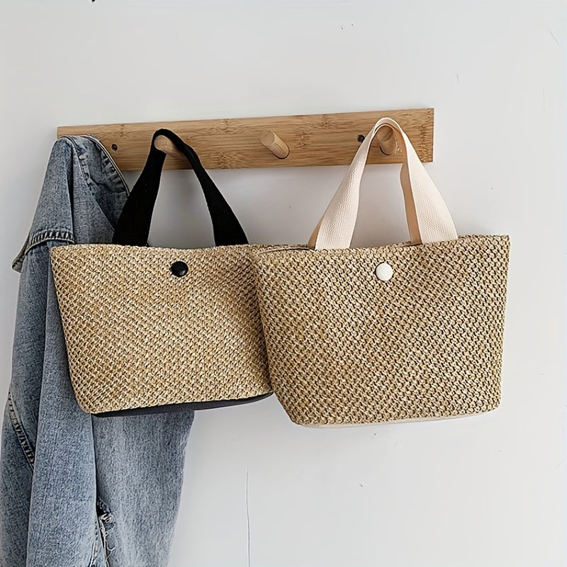 Vintage Braided Straw Tote Bag for Women Boho Style Beach Travel Vacation