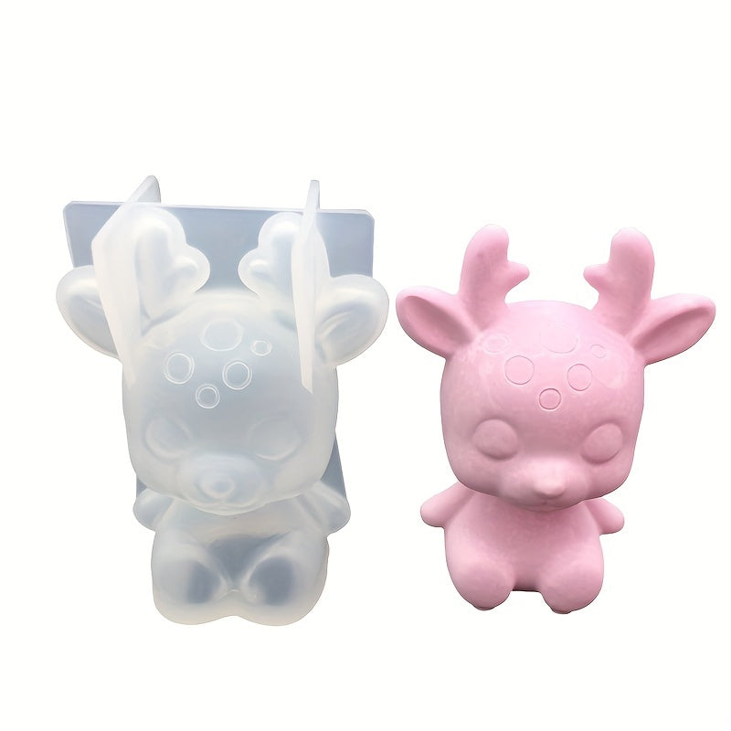 3D Mirror Christmas Deer Silicone Mold Aromatherapy Gypsum Ornament