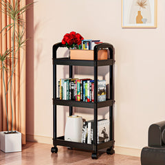 3-Tier Rolling Utility Cart with Handle & Wheels for Kitchen Office Storage