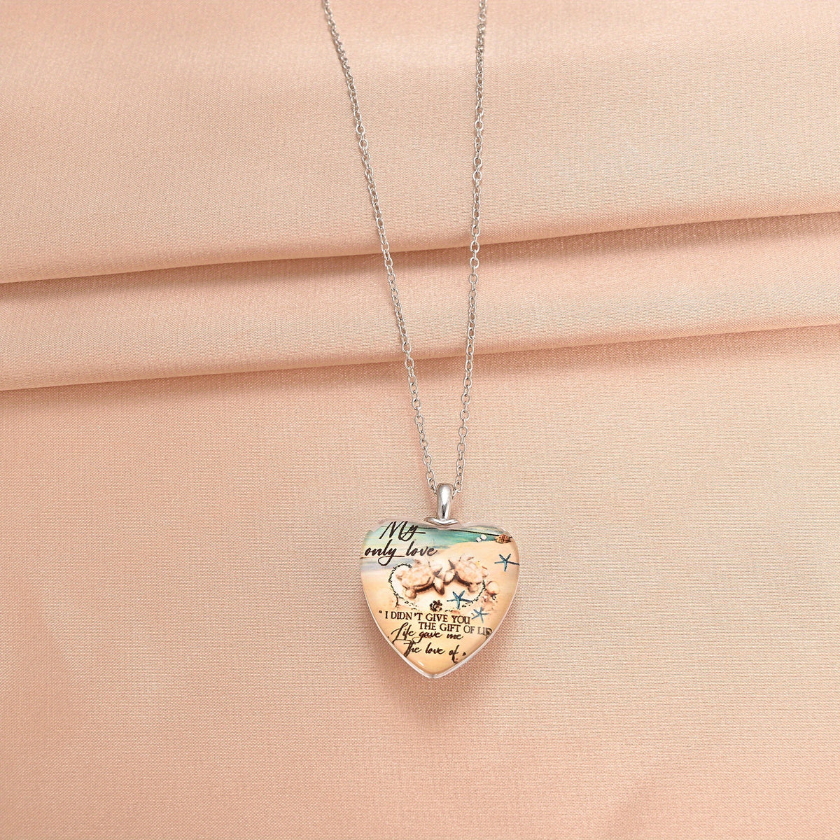 Ocean Pattern Love Heart Crystal Pendant Necklace For Women