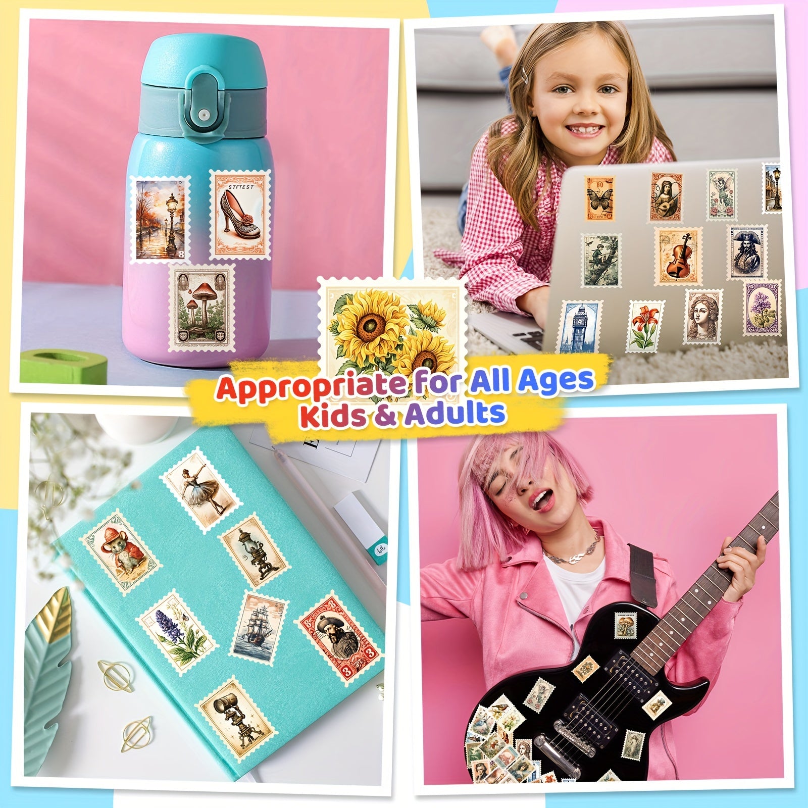 50pcs Retro Stamp Stickers for Guitar Luggage Water Cup DIY Collection