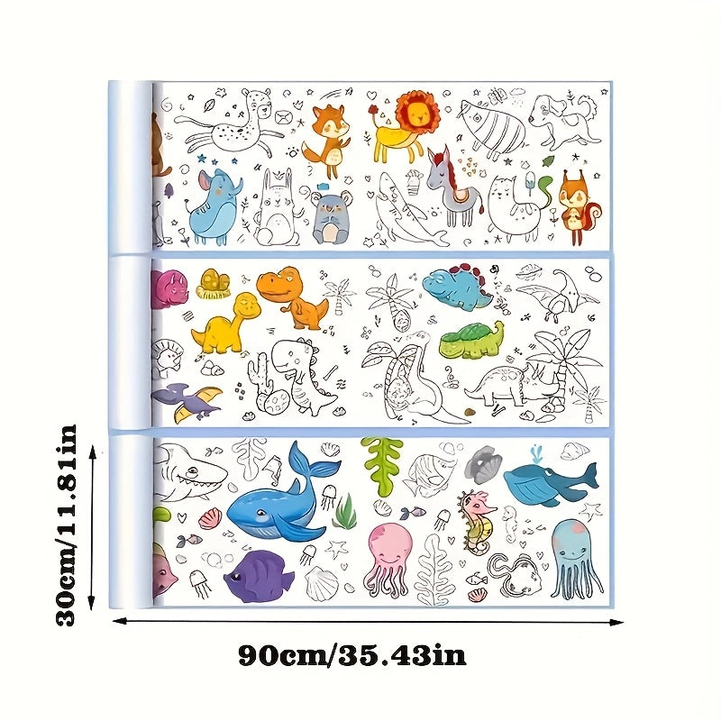Extra Long Coloring Roll 3.6m Vibrant Animal & Food Designs Paper
