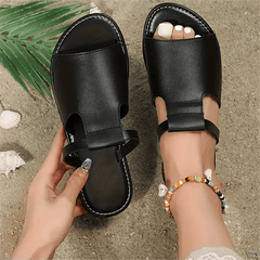 Women's Cut Out Slide Sandals Faux Leather Flat Slide Sandals