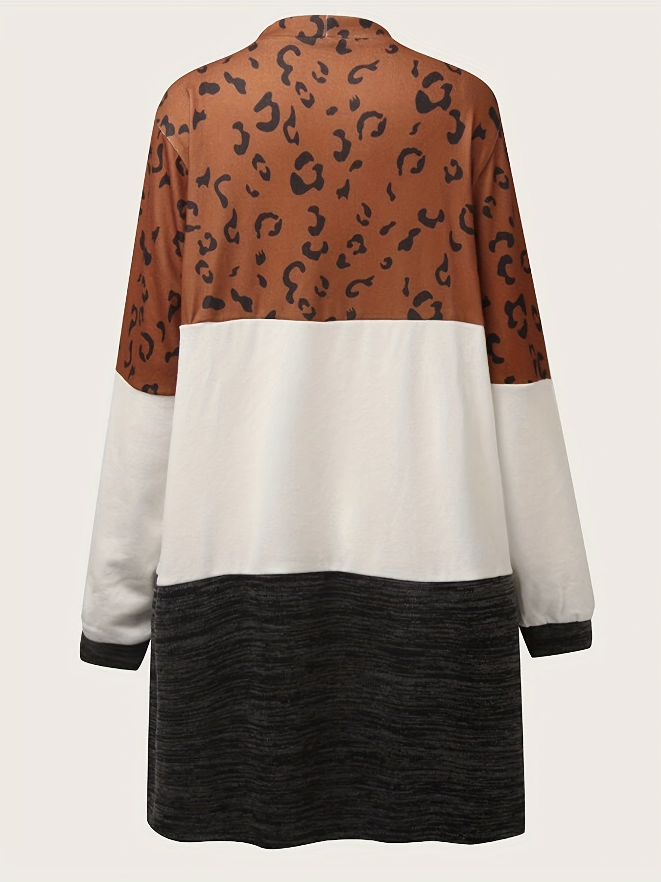  Colorblock Leopard Pattern Cardigan