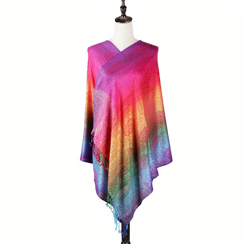 Paisley Jacquard Tassel Scarf Large Gradient Shawl
