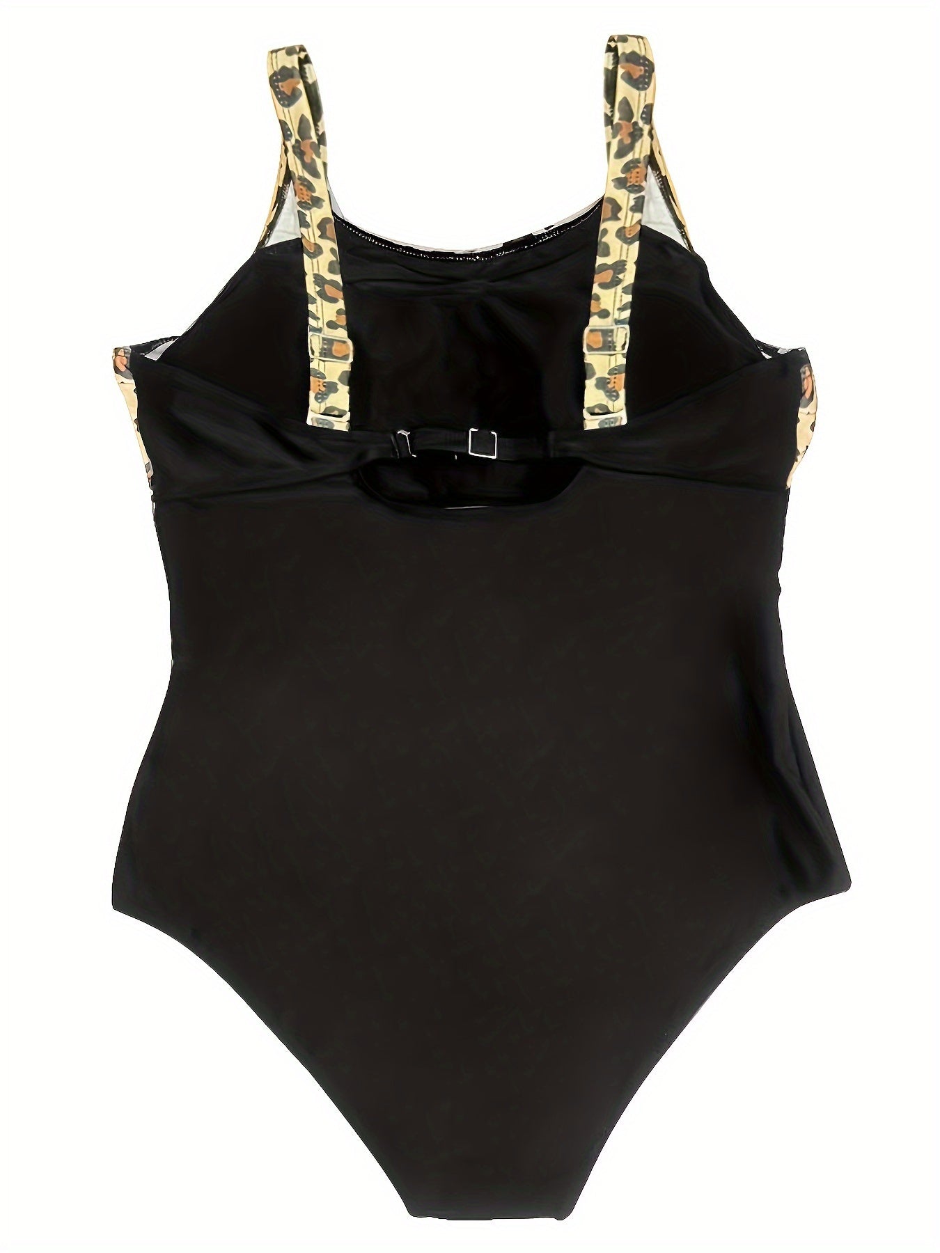 Women's Plus Leopard Print Mesh Round Neck One Piece Swimsuit