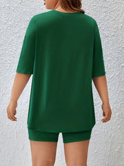 Casual Lounge Set Women's Plus Tee & Biker Shorts 2pc Set