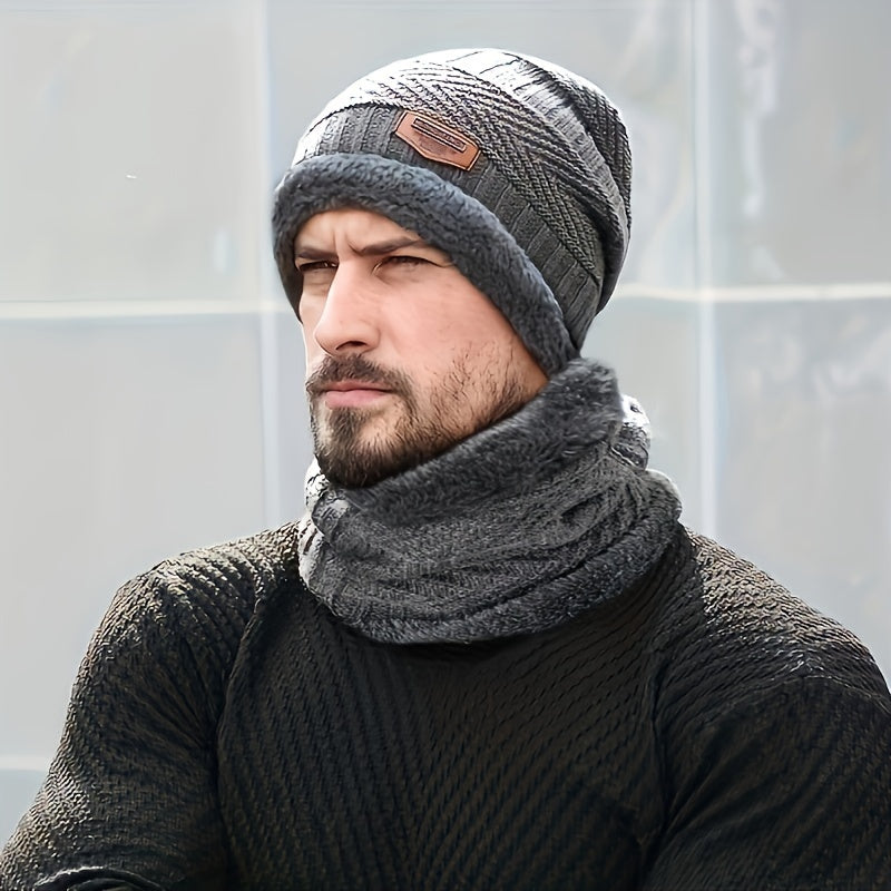 2pcs Winter Knitted Hat & Neck Gaiter Set Coldproof Pullover Couple