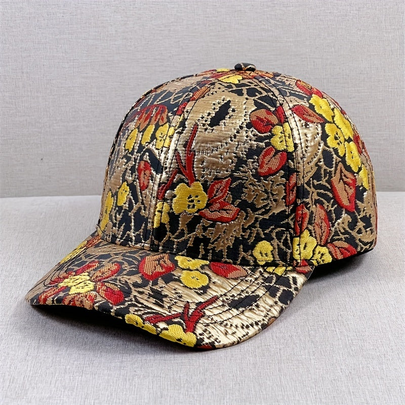 Golden Flower Embroidery Baseball Cap Dad Hat for Women
