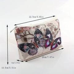 Vintage Butterfly Pattern Makeup Zipper Bag Lightweight Portable Cosmetic Bag