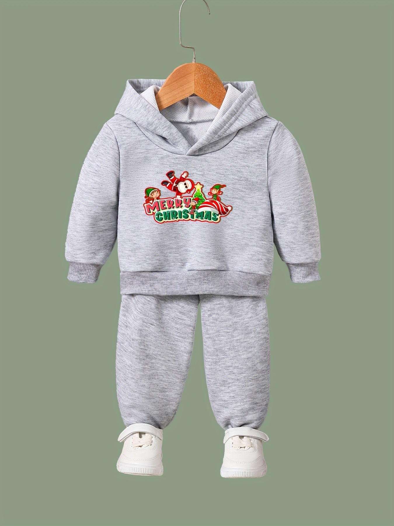 Girls Merry Christmas Hooded Sweatshirt Top Set