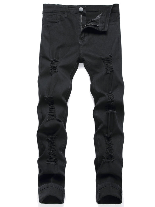 Slim Fit Jeans Men Casual Mid Stretch Denim Pants