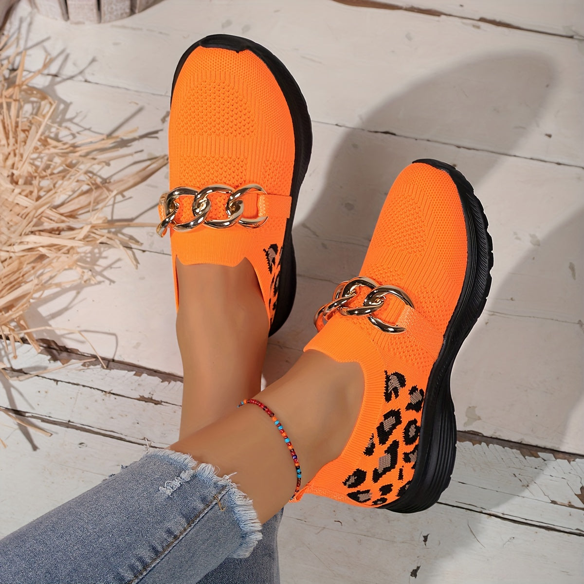 Leopard Print Low Top Sport Shoes Lightweight Walking Flats