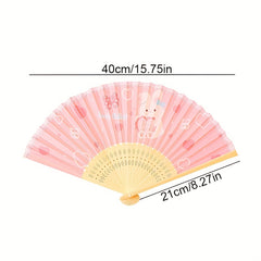 Cartoon Pattern Folding Fan Cloth Fan Girl's Birthday Party Accessories