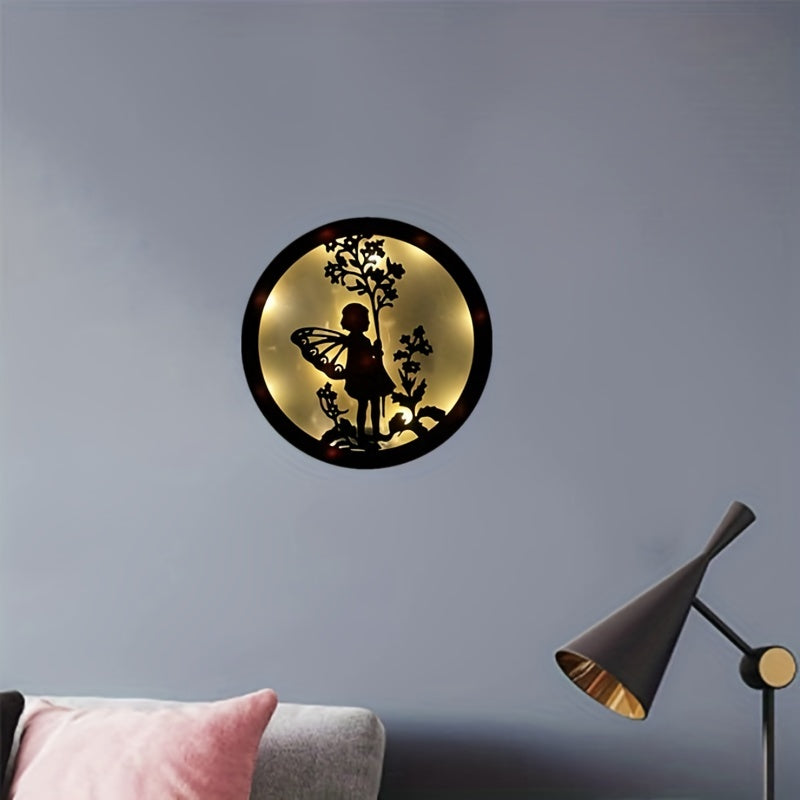 Children's Room LED Wall Clock Creative Lamp Retro Wooden Sign Hanging Lamp