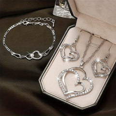 Double Heart Necklace Earrings Bracelet Set Romantic