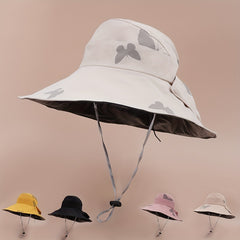 Butterfly Print Wide Brim Bucket Hat UV Protection