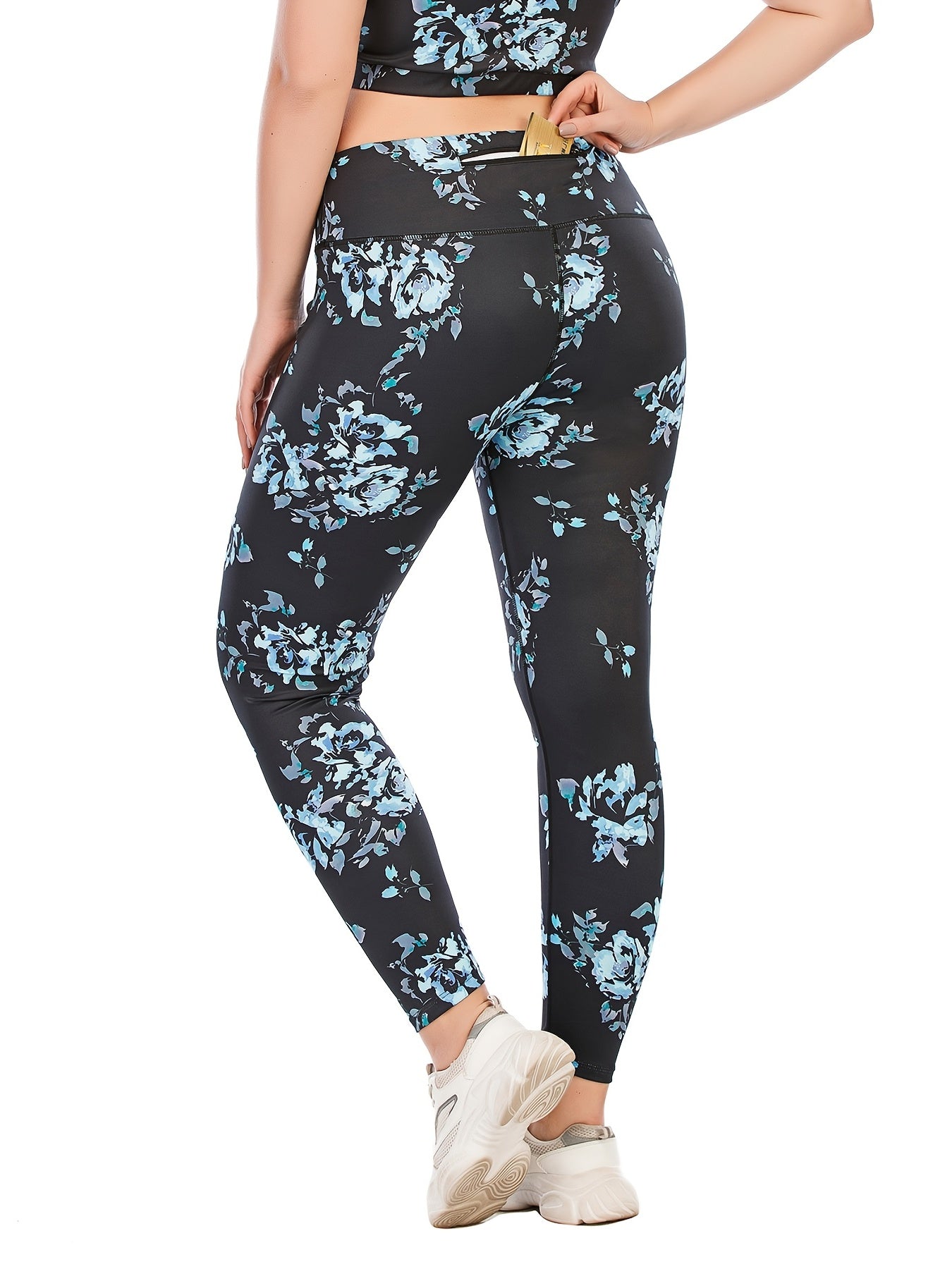 Floral Print Yoga Leggings With Pocket Plus Size