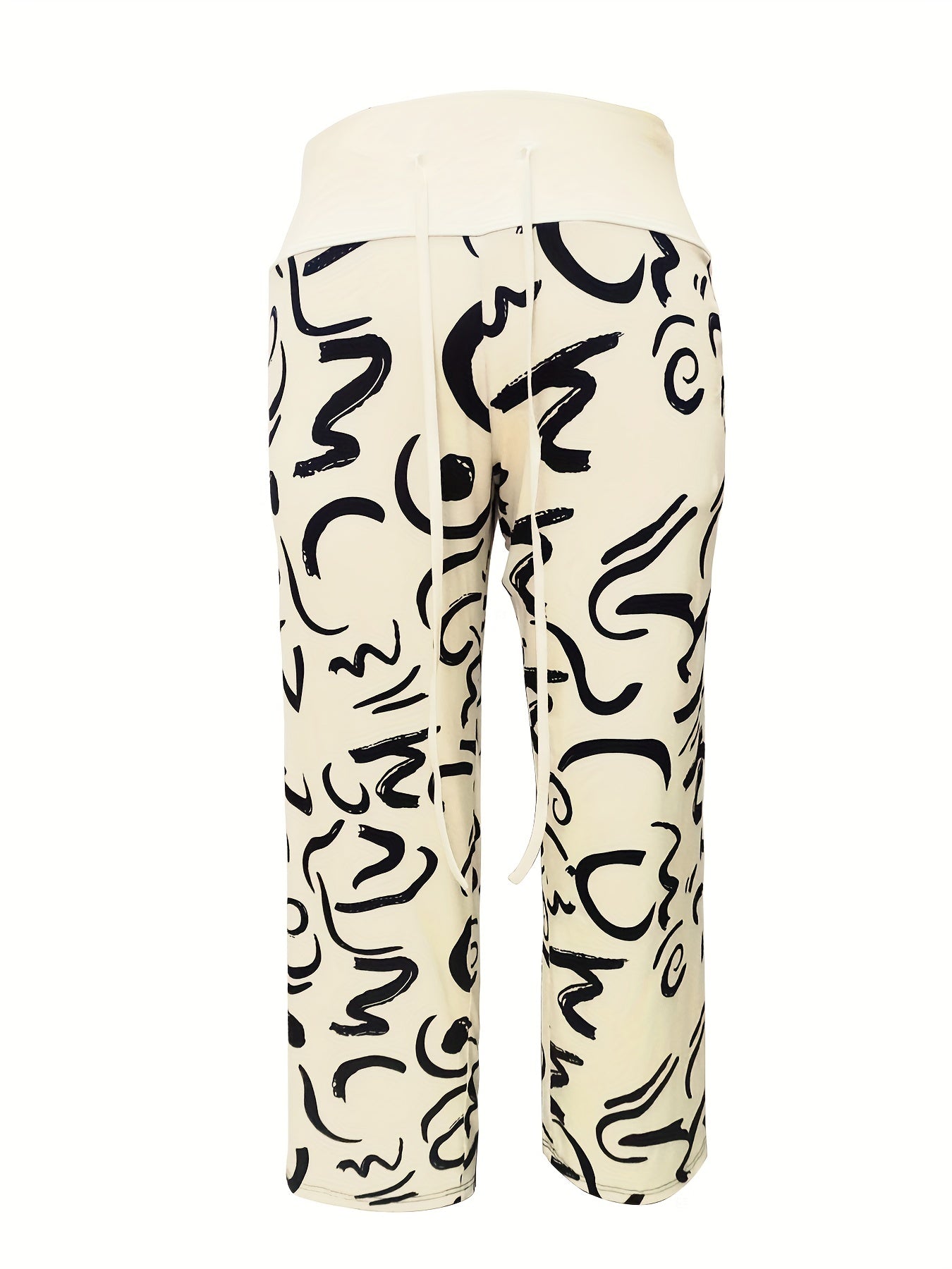  Graffiti Print Drawstring Waist Straight Leg Pants