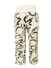  Graffiti Print Drawstring Waist Straight Leg Pants