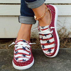 Polka Dot Canvas Shoes Star Pattern Low Top Lace Up Casual Shoes